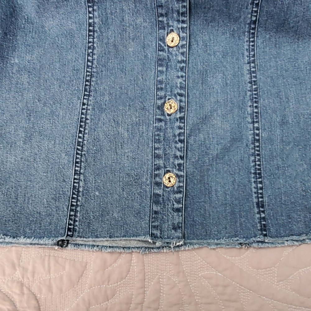 90s Vintage Cabela's Denim Mini Dress | Sleeveless Long Jean Tunic Vest - Picture 8 of 8